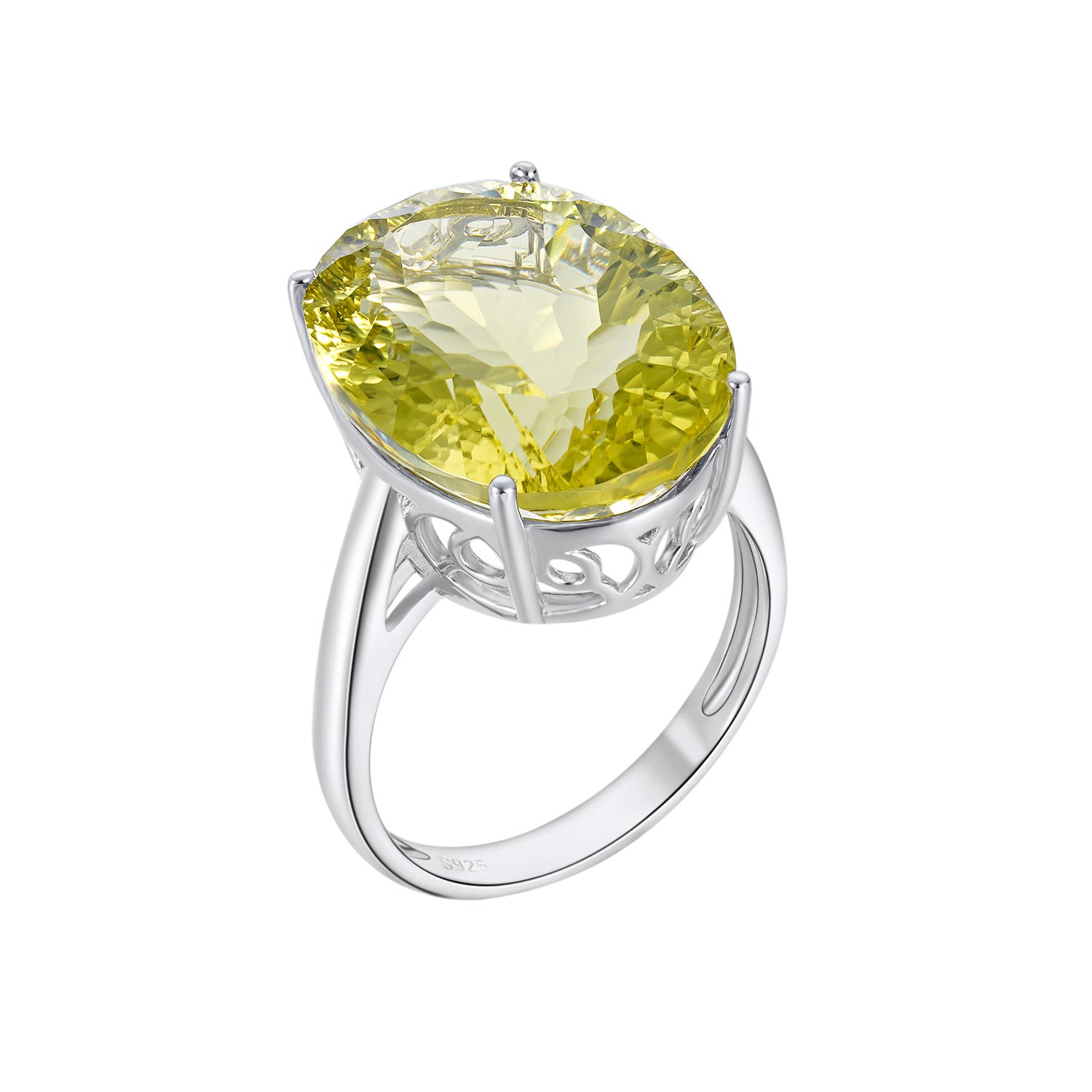 Natural Gem Inlaid Ring Female S925 Sterling Silver Lemon Crystal Luxury Ring - 4 - CJ