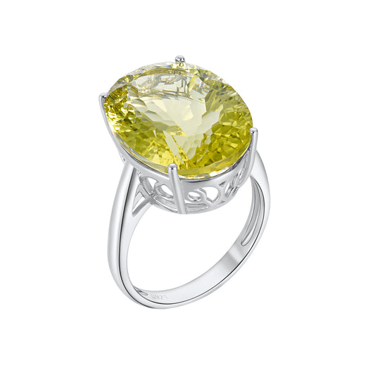 Natural Gem Inlaid Ring Female S925 Sterling Silver Lemon Crystal Luxury Ring - 4 - CJ
