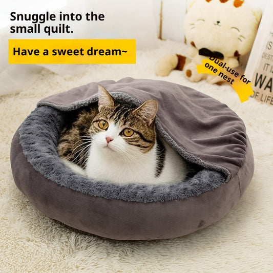 Four Seasons Pet Cushion Mat Round Large Cat Bed Kennel Thickened Flannel - 0 - CJ