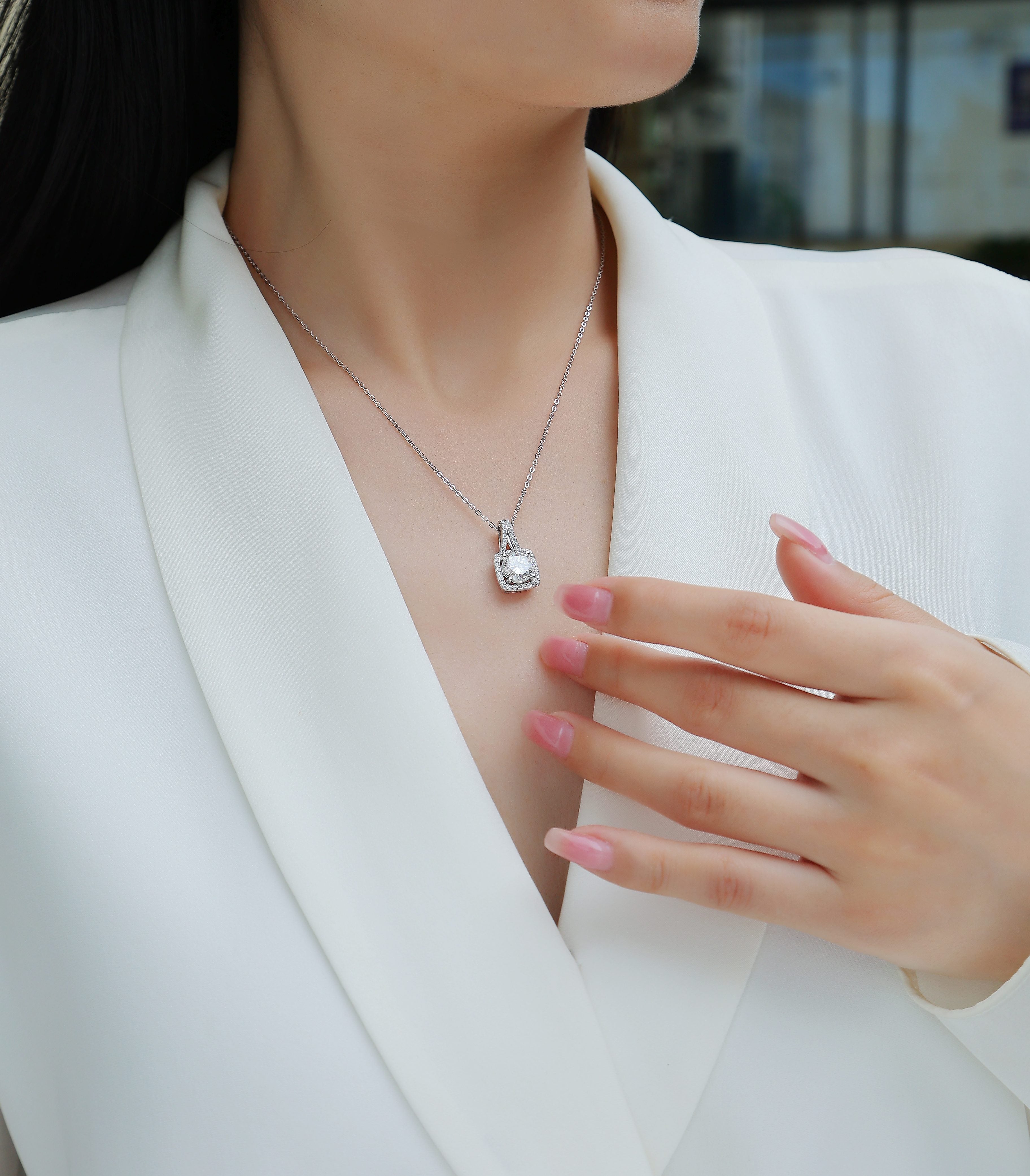 1Small Square Diamond - A Fashionable And Luxurious Diamond Jewelry Piece Set With 2 - carat Moissanite S925 Sterling Silver And Platinum - plated Pendant Prohibit TikTok sales - 5 - CJ