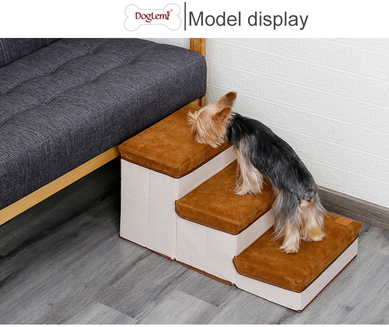 Small Dog Stairs - Pet Stairs For Couch And High Beds, Folding Steps, Pet Toy Storage, Cat Stairs For Bed-Allows Your Pets Easy Instant Access To Your Sofa Or Bedside