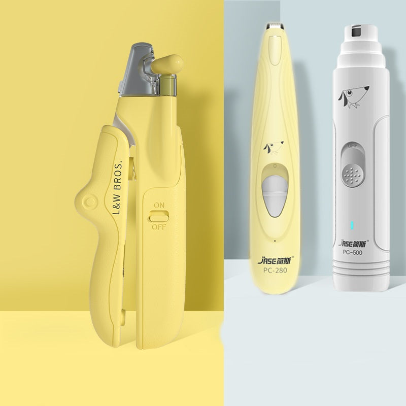 Pet Nail Clippers With LED Light Dogs Cat Nail Scissors Professional Trimmer Tool Care Grooming Supplies - 0 - CJ - Yellow - 3pc set - CJMY149512112LO