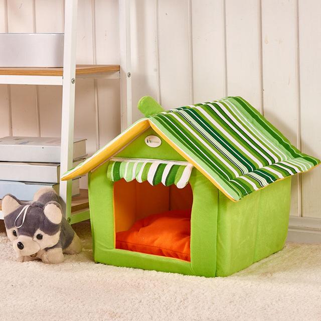 New Fashion Striped Removable Cover Mat Dog House Dog Beds For Small Medium Dogs Pet Products House Pet Beds for Cat - 0 - CJ - Green - L - CJJJCWGY00109 - Green - L