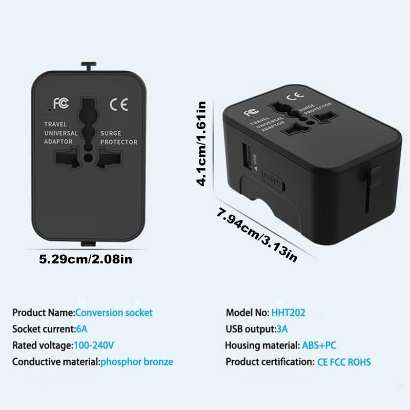 Universal Travel Adapter, Portable Worldwide All - in - One Plug Adapter With 3 USB - 5 - CJ