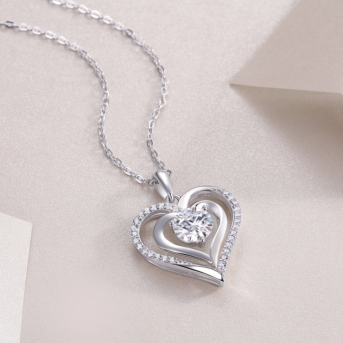 1Heart To Heart Luxury Fashion Diamond Pendant Necklace Set With Mosan Diamond Silver Ornaments Prohibit TikTok sales - 5 - CJ