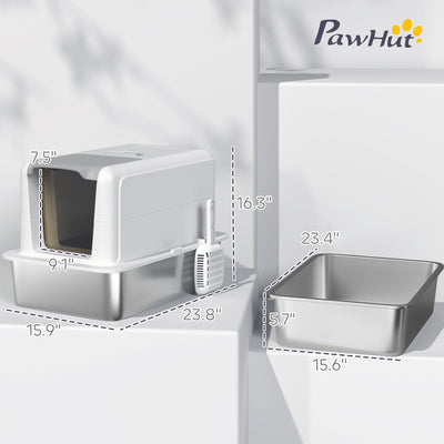 2 in 1 Stainless Steel Cat Litter Box with Removable Lid, Scoop, Filter Bags, for Small to Large Cats, White - 5 - CJ
