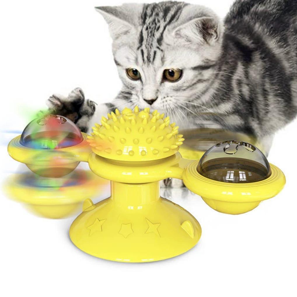 Interactive Windmill Cat Toy With LED Light Ball, Suction Cup, And Catnip Indoor Cat Exercise And Entertainment Set. - 5 - CJ