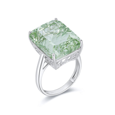 Dan Shaped Natural Green Amethyst Ring S925 Sterling Silver Color Inlaid Luxury - 4 - CJ