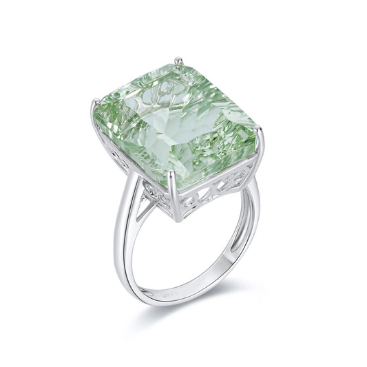 Dan Shaped Natural Green Amethyst Ring S925 Sterling Silver Color Inlaid Luxury - 4 - CJ