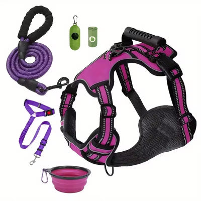 Tactical Service Dog Harness Strap Set, Car Seat Belt, Collapsible Bowl, Biodegradable Trash Bag Set For Dogs - 5 - CJ