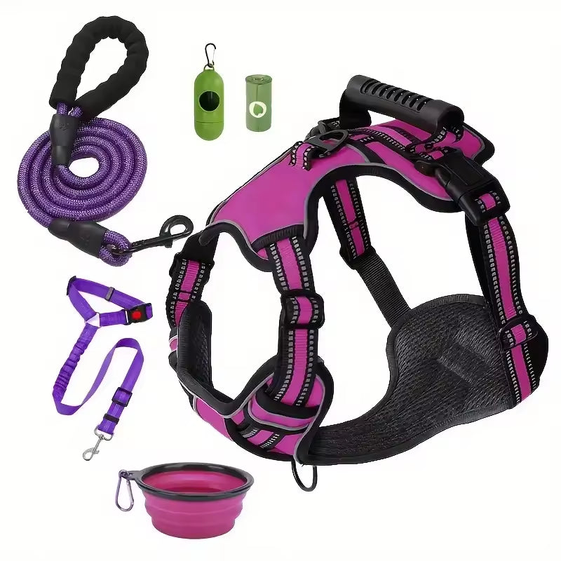 Tactical Service Dog Harness Strap Set, Car Seat Belt, Collapsible Bowl, Biodegradable Trash Bag Set For Dogs - 5 - CJ