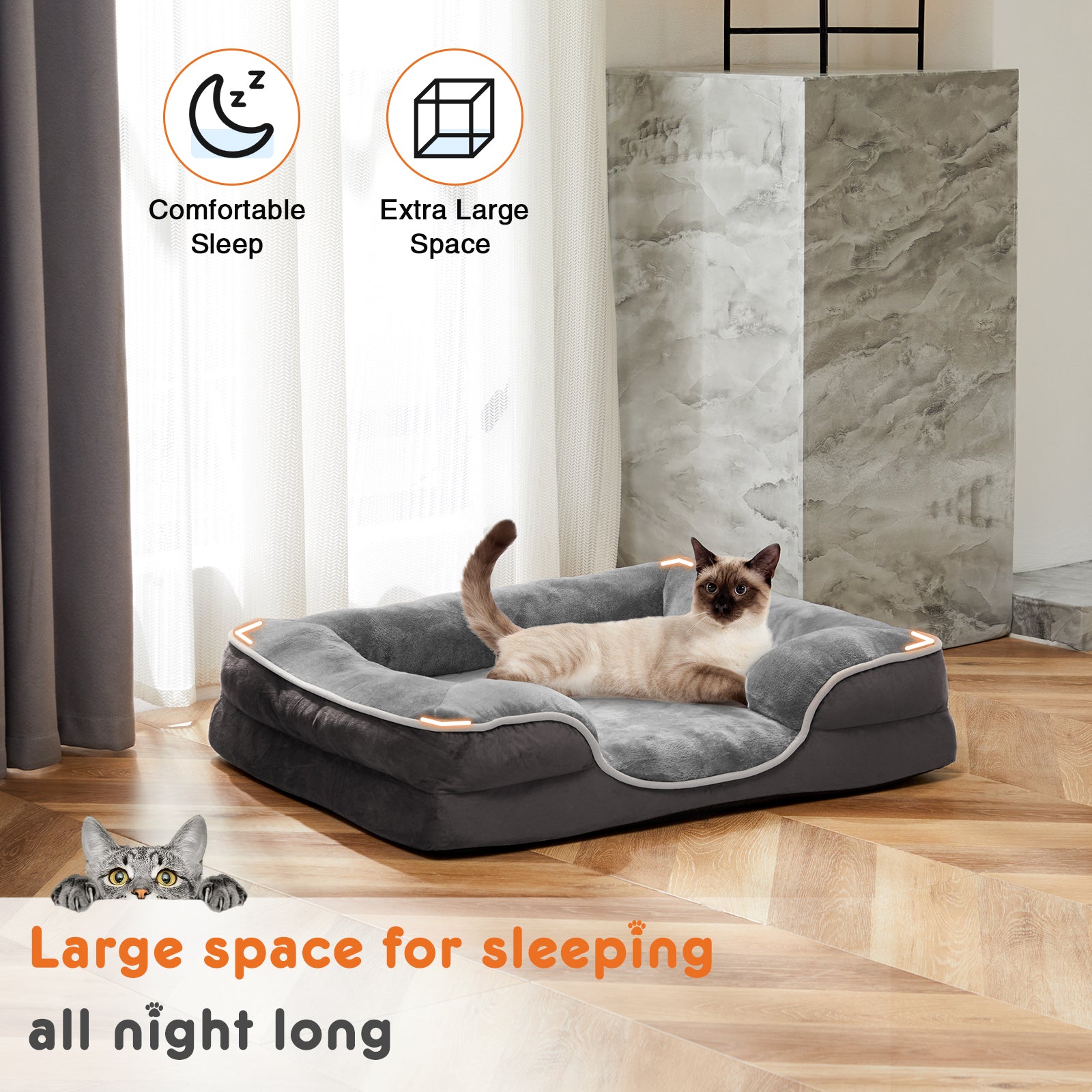 Memory Foam Pet Bed For Small Dogs & Cats With Washable Removable Cover Non - Slip Base Waterproof Liner - 5 - CJ