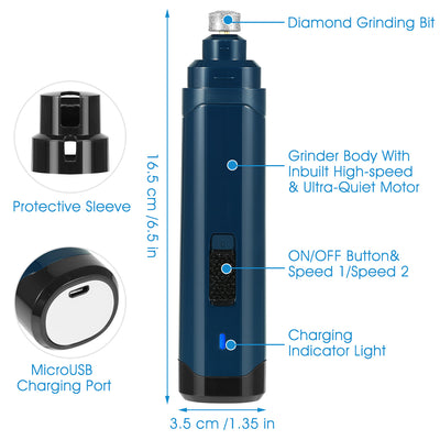 1Pc Dog Nail Grinder 2 Speeds Quiet USB Rechargeable Pet Nail Grinder Professional Pet Nail Trimmer Cordless Paws Grooming & Smoothing Claw Care For Small Medium Large Dogs & Cats - 5 - CJ