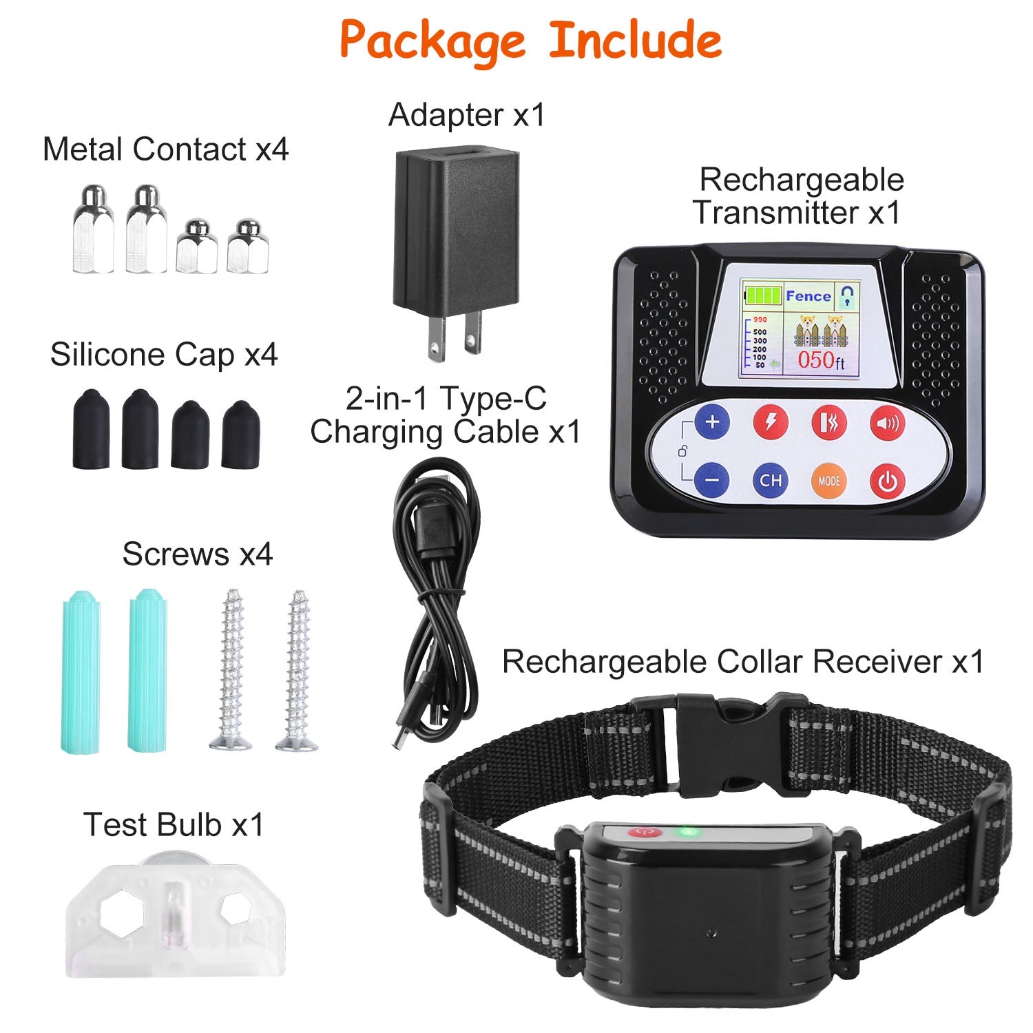 1Set 990FT Range Dog Wireless Fence Remote Training Collar IPX6 Waterproof Receiver With 0 - 9 Levels Beep Vibration Shock Mode 4 Channels Rechargeable Transmitter System - 5 - CJ