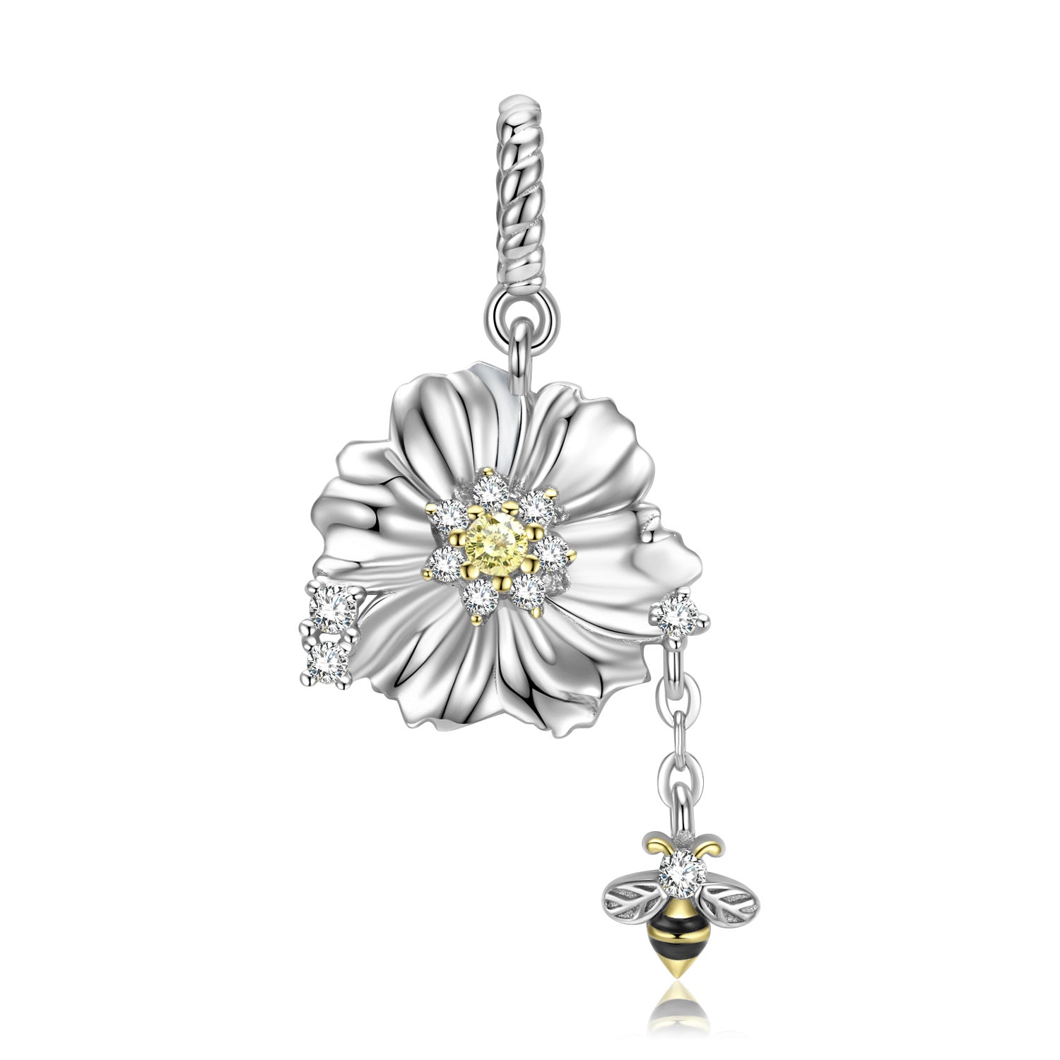 Bee And Flower Necklace 925 Silver Necklace Pendant - 4 - CJ