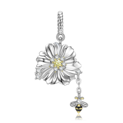 Bee And Flower Necklace 925 Silver Necklace Pendant - 4 - CJ