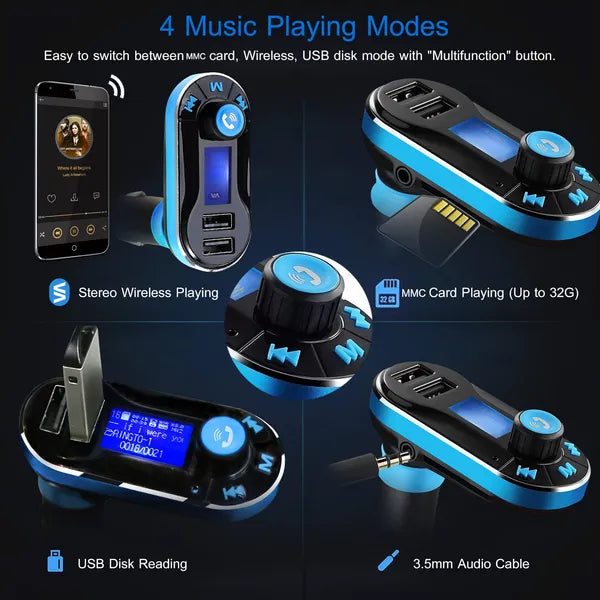 Car Wireless FM Transmitter Dual USB Charger Hands - free Call MP3 Player Aux - in LED Display Remote Controller - 5 - CJ