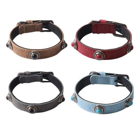 PU Leather Cat's Eye Stone Dog Collar - 0 - CJ