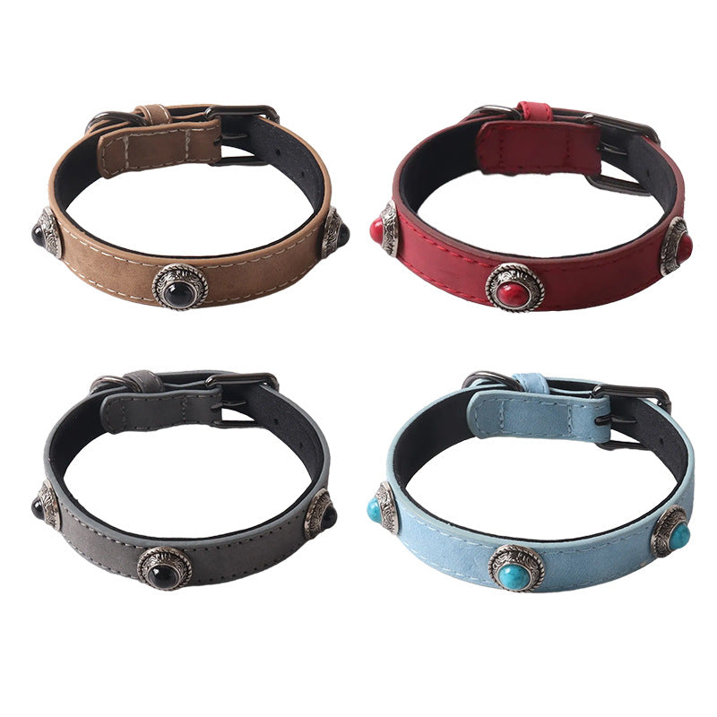 PU Leather Cat's Eye Stone Dog Collar - 0 - CJ