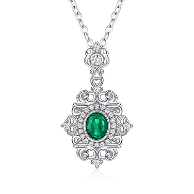 Natural Emerald Necklace Female Vintage Lace Design S925 Silver Inlaid Gem Pendant - 4 - https://x.com/titan_prim62775J