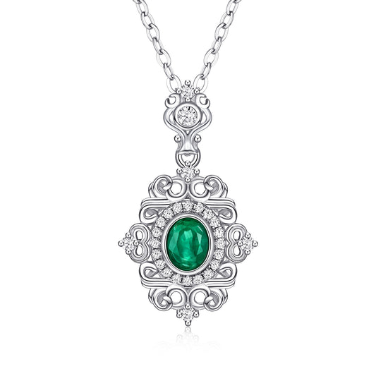 Natural Emerald Necklace Female Vintage Lace Design S925 Silver Inlaid Gem Pendant - 4 - https://x.com/titan_prim62775J