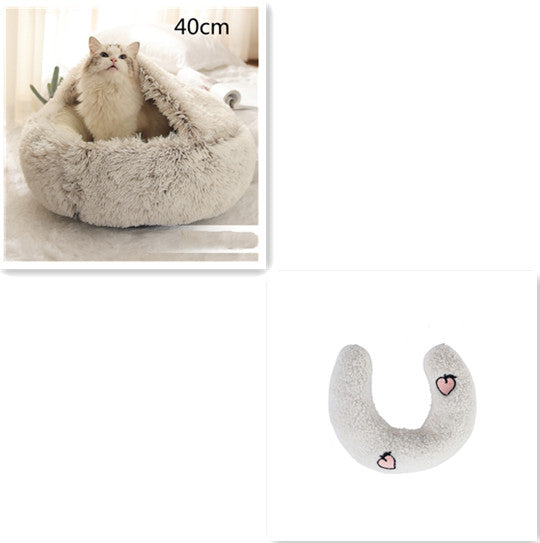 2 In 1 Dog And Cat Bed Pet Winter Bed Round Plush Warm Bed House Soft Long Plush Pets Bed Pet Products - 0 - CJ