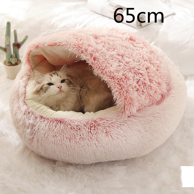 2 In 1 Dog And Cat Bed Pet Winter Bed Round Plush Warm Bed House Soft Long Plush Pets Bed Pet Products - 0 - CJ