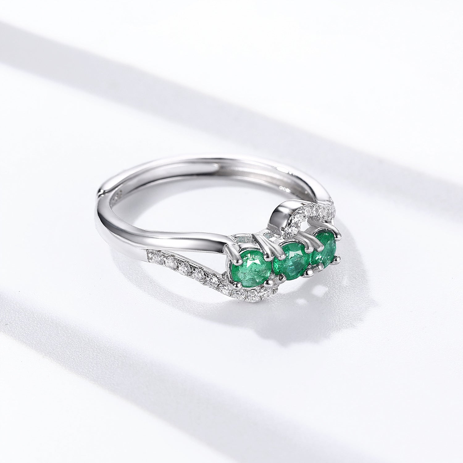 Luxury Natural Emerald Ring S925 Silver Opening - 4 - CJ