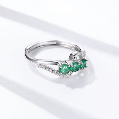 Luxury Natural Emerald Ring S925 Silver Opening - 4 - CJ