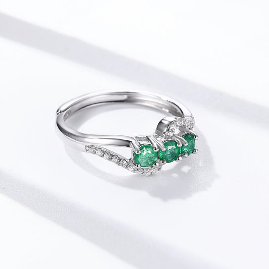 Luxury Natural Emerald Ring S925 Silver Opening - 4 - CJ