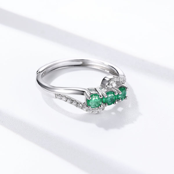 Luxury Natural Emerald Ring S925 Silver Opening - 4 - CJ