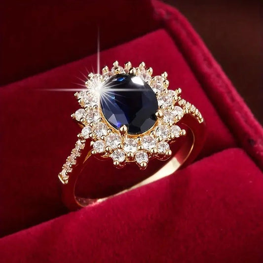 Inlaid Simple Ring Affordable Luxury Fashion Blue Diamond Ring - 0 - CJ