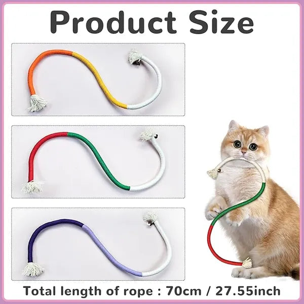 Cotton Rope Toys, 27.55Inches Color Blocking Cotton Rope Toys, Safe Cat Toys Teething Chew For Boredom And Stimulating - 5 - CJ