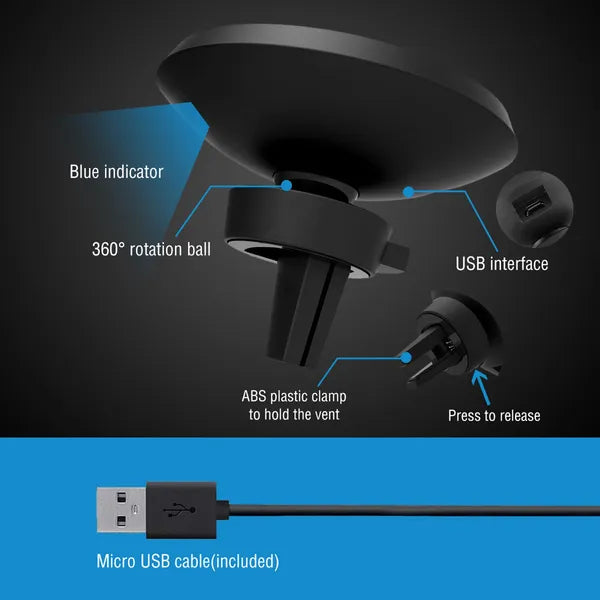 Qi Wireless Car Charger Magnetic Car Phone Charger 5W Charging Pad Air Vent Phone Mount Holder - 5.0 - CJ
