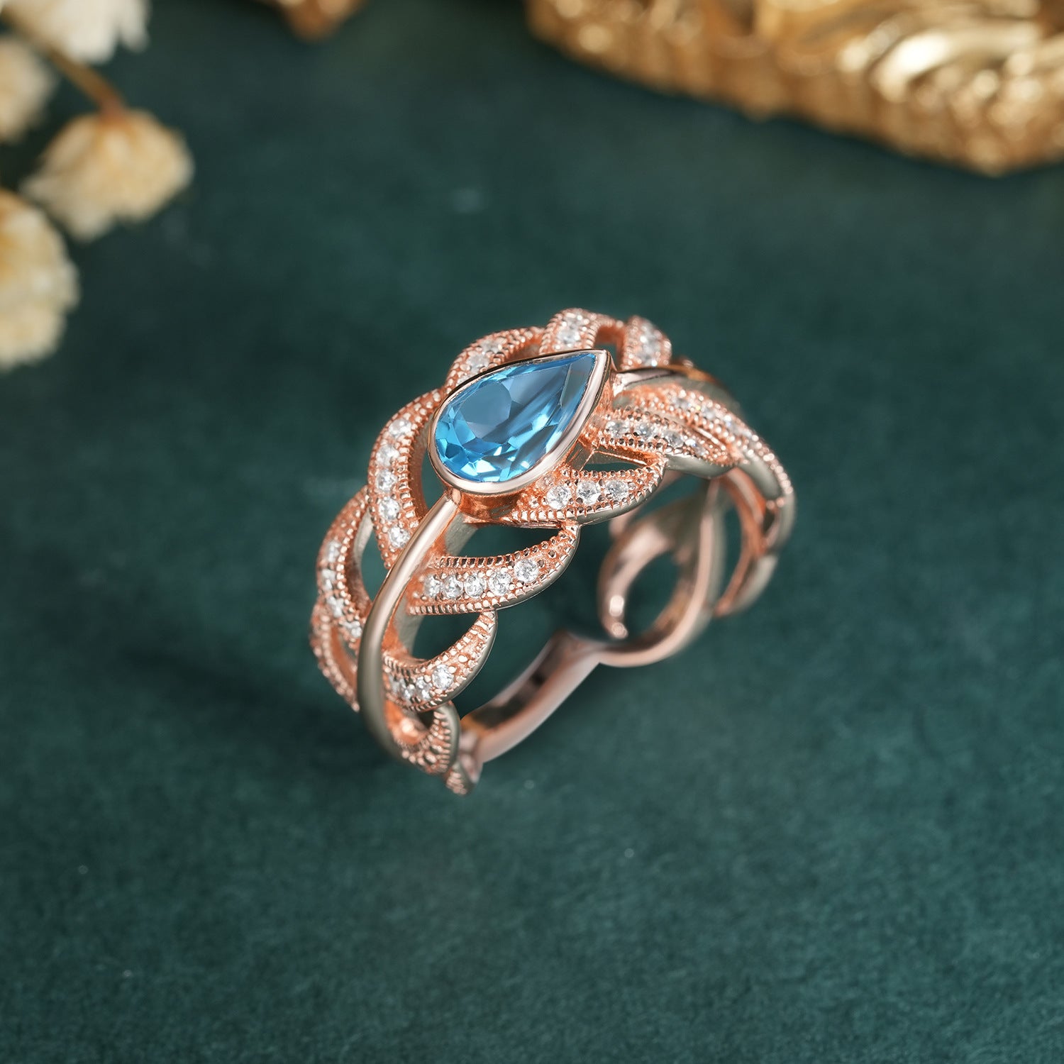 S925 Sterling Silver Gem Inlaid Women's Luxury Swiss Blue Topaz Personality Feather Ring - 4 - CJ