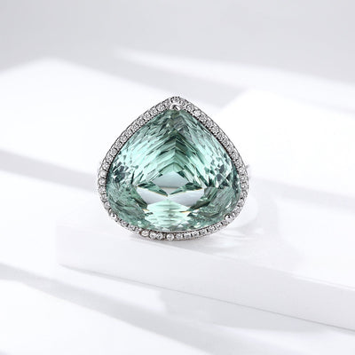 S925 Silver Inlaid Bird's Nest Cut Natural Green Crystal Ring Peach Heart Gem - 4 - CJ