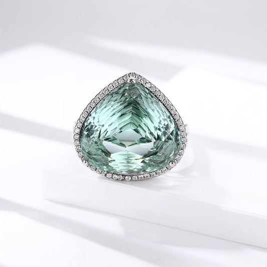 S925 Silver Inlaid Bird's Nest Cut Natural Green Crystal Ring Peach Heart Gem - 4 - CJ