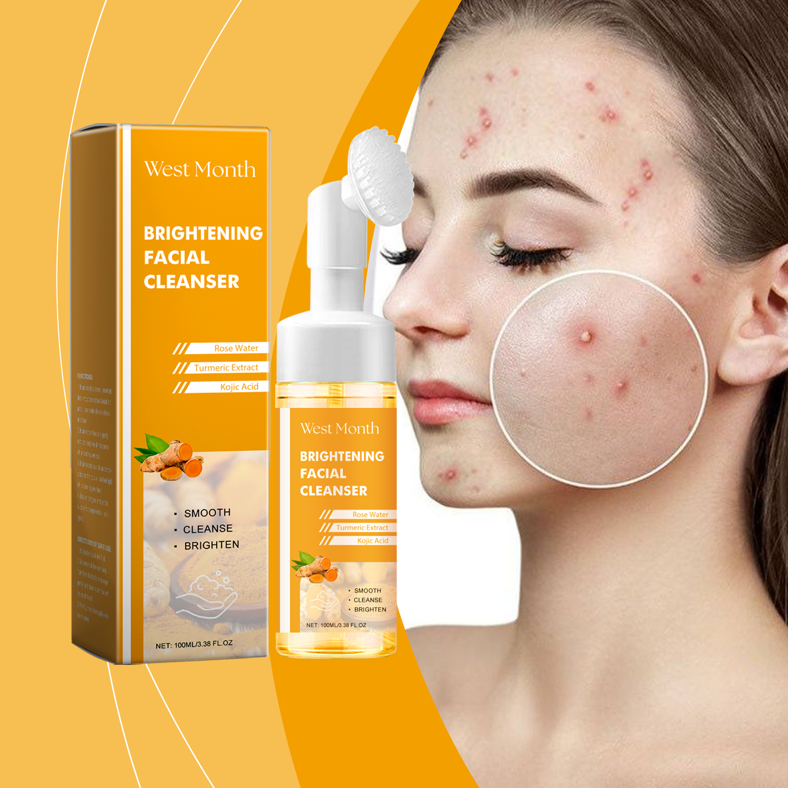 West Month Turmeric Cleanser Gently Cleanses Facial Skin, Moisturizes And Beauty Skin Refreshing, Clean And Not Tight - 5 - CJ