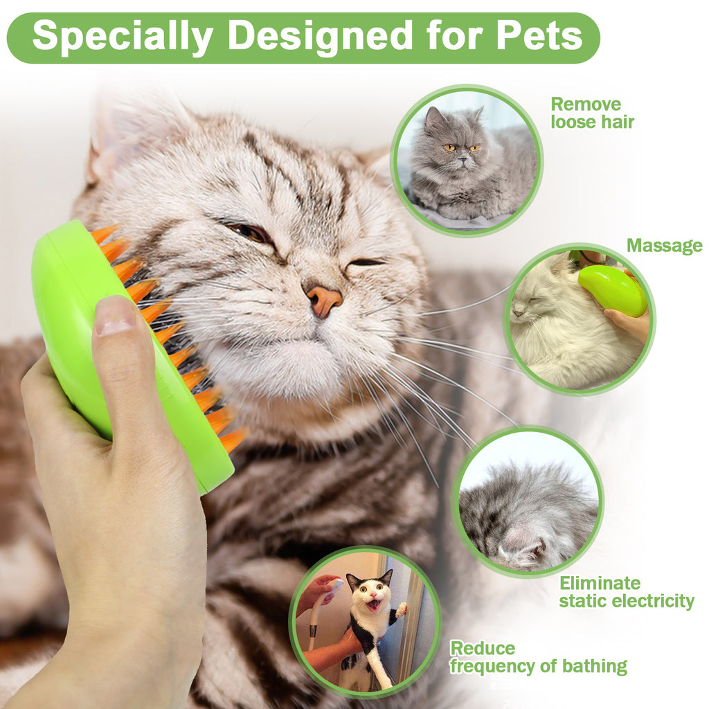 Cat Steam Brush For Shedding - 3 In 1 Pet Steam Brush For Cat And Dog, Rechargeable Steamy Cat Water Brush, Spritz Defur Comb For Cats, Steamer Brush For Grooming And Removing Loose Hair
