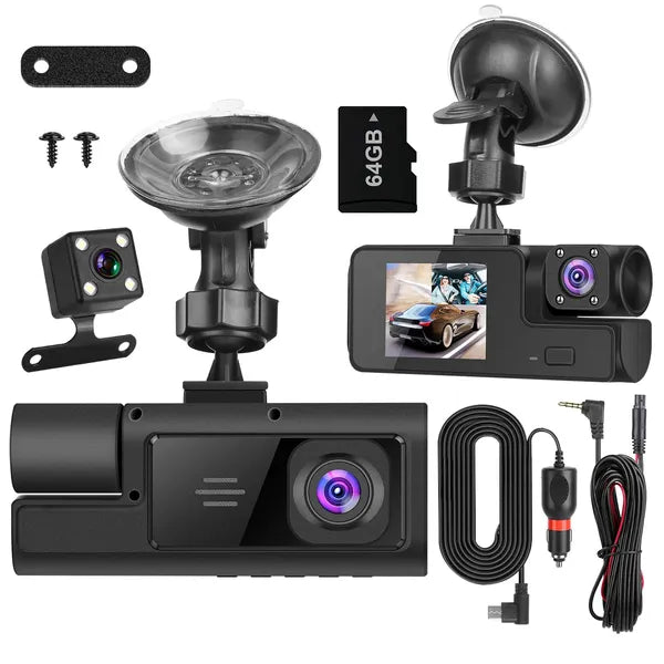 WiFi FHD 1080P Car Dash Cam 3 Channels Front Rear Inside Dash Camera With Loop Recording Reversing Visual 170° Wide Angle 64G Card Included - 5 - CJ