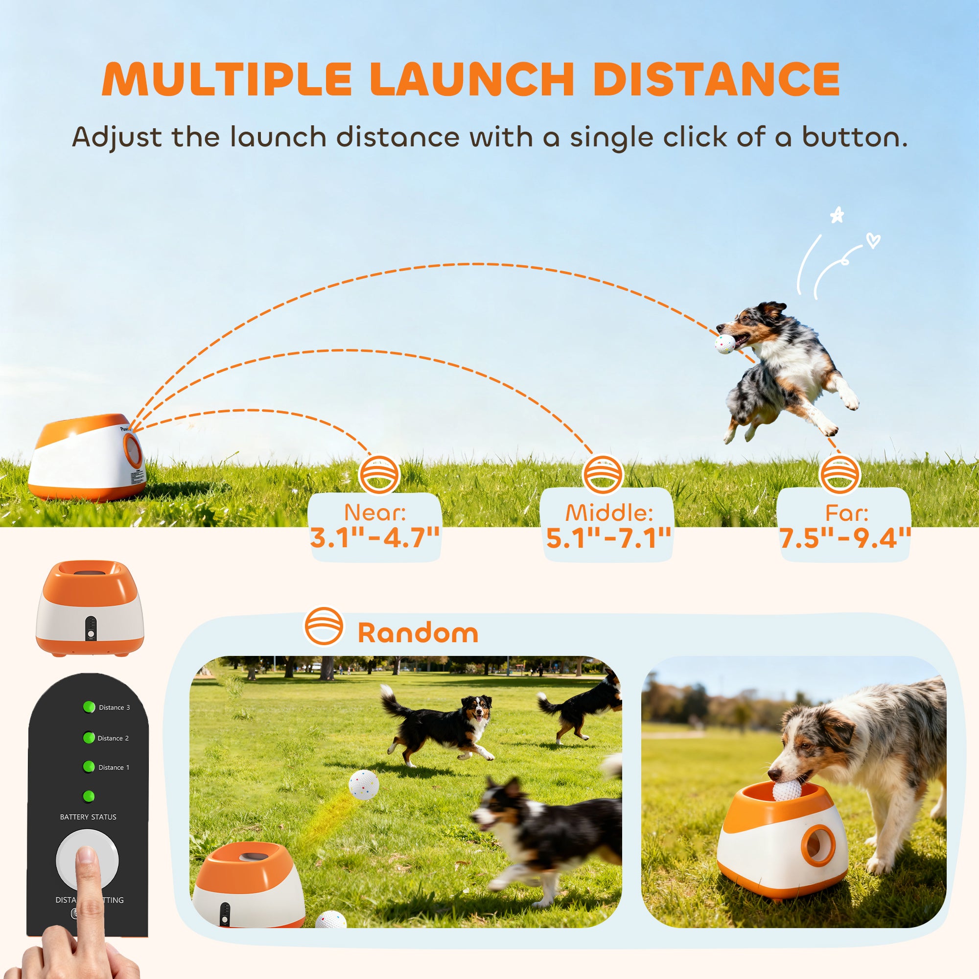 Automatic Dog Ball Launcher with 26 - 79 FT Distance, Automatic Ball Launcher for Medium and Large Dogs, Orange - 5 - CJ