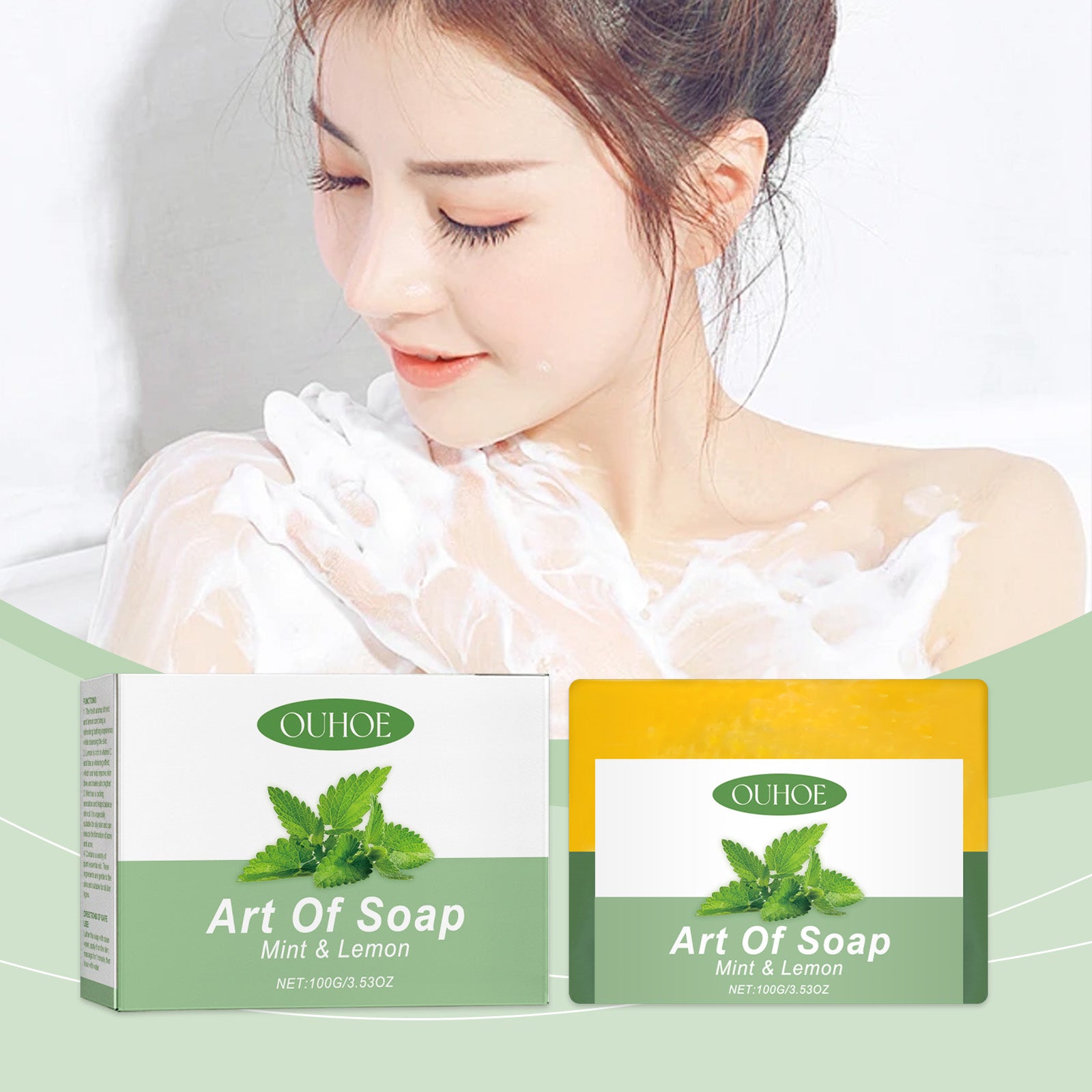OUHOE Mint Lemon Solid Soap Gently Cleanses The Body And Moisturizes The Skin With Hand - Made Essential Oil Nourishing Bath Soap - 5 - CJ