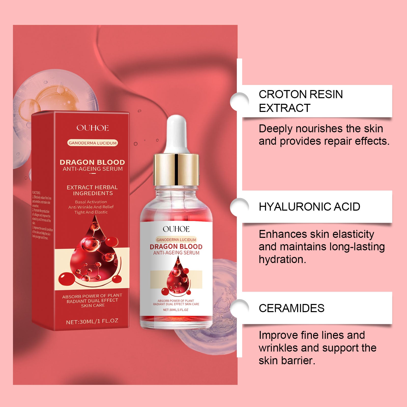 OUHOE Dragon Blood Essence, Facial Skin Contour Radiance Hydrating Moisturizing Essence - 5 - CJ