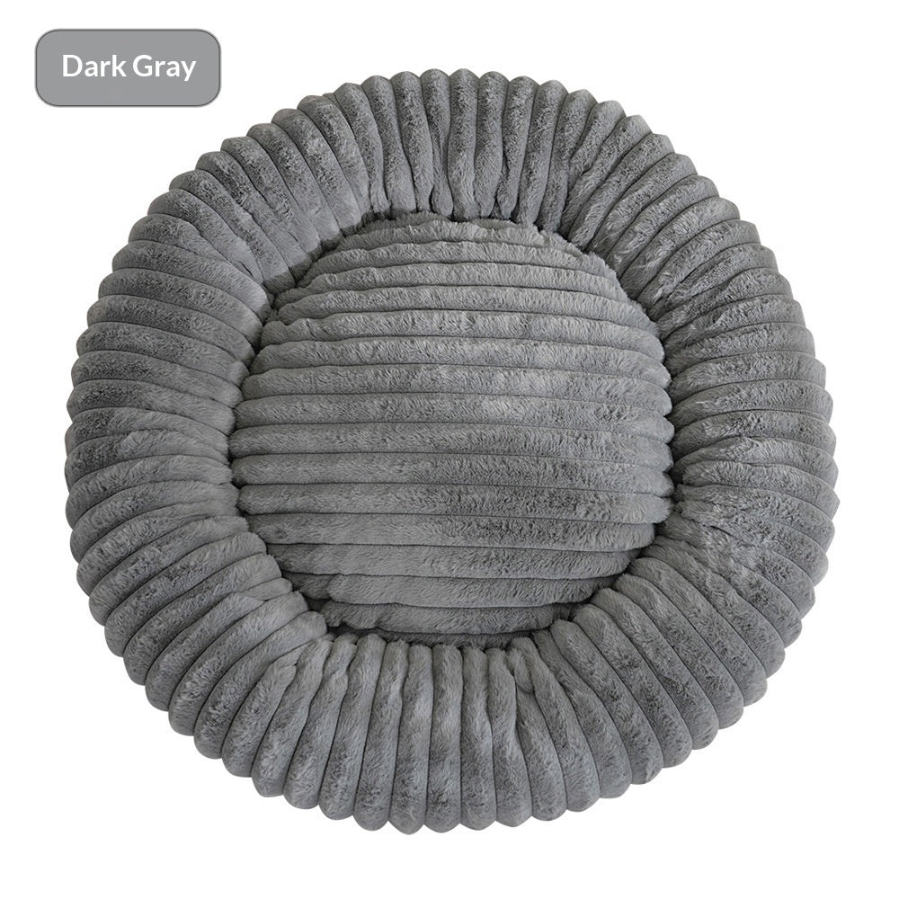 Round Soft And Comfortable Striped Plush Pet Mat - 0 - CJ