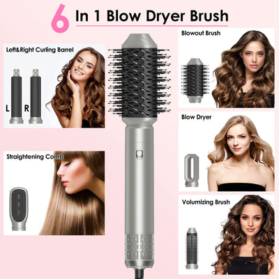 1Pc 6 In 1 Hot Air Styler Volumizer Straightener Curler Dryer Automatic Wrap Styler Hair Dryer Brush Set With 3 Temp Settings ALCI Plug Glove Cable Zip Tie - 5 - CJ