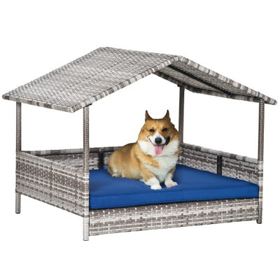 The Rattan Dog House Outdoors With A Canopy, The Rattan Dog Bed With A Waterproof Mat Is Suitable For Small And Medium Sized Dogs - 5 - CJ