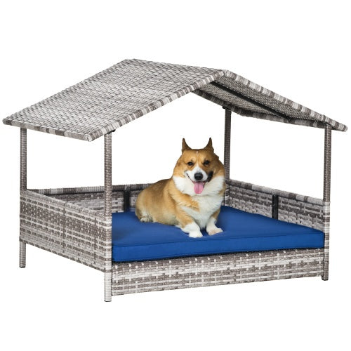 The Rattan Dog House Outdoors With A Canopy, The Rattan Dog Bed With A Waterproof Mat Is Suitable For Small And Medium Sized Dogs - 5 - CJ