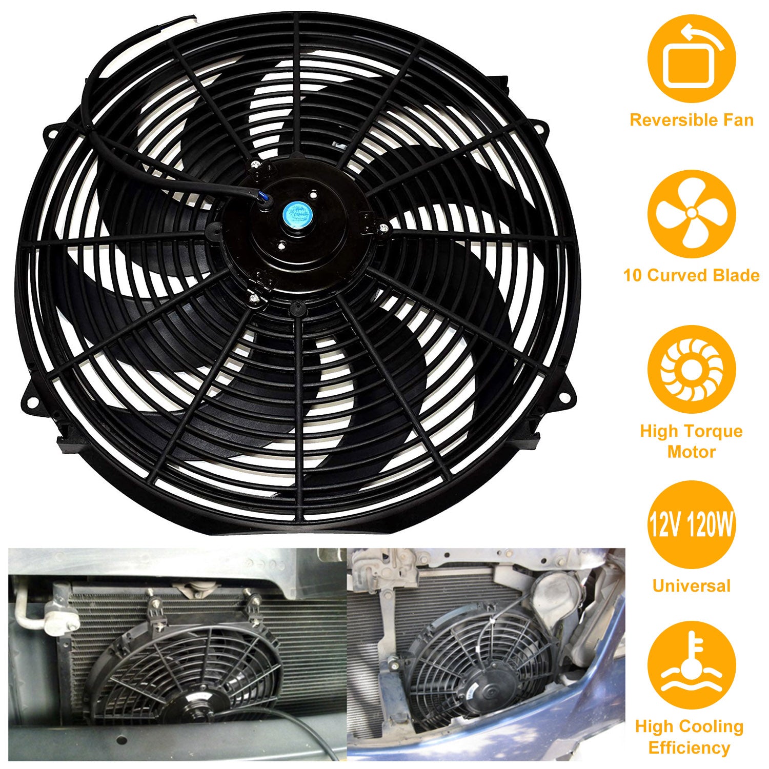16 Inch Electric Radiator Cooling Fan 12V 120W 10 Blades Car Thermostat Kit With Mounting Kit - 5 - CJ