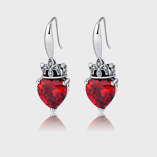 S925 Silver Crown Peach Heart Vintage Earrings Silver Ear Pendant - 4 - CJ