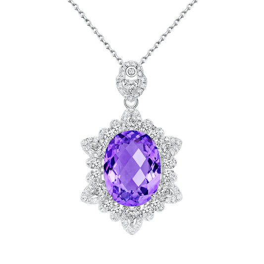 Natural Amethyst Necklace Women's 925 Silver - 4 - CJ